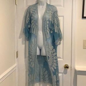 REBELLION AGAIN Etheral Blue Bohemian Coastal Cowgirl Sheer Kimono Coverup L